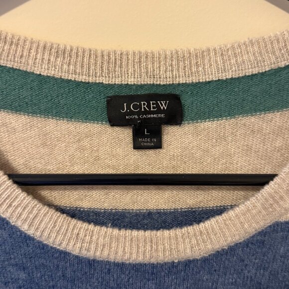 J. Crew Striped Cashmere Crew Neck Sweater - Large - Picture 2 of 3
